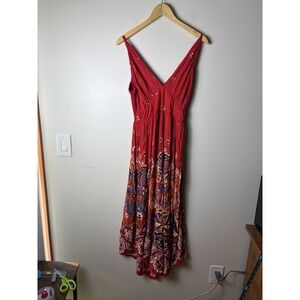 Willow & Root Women's S Boho Maxi Dress Red Floral Breathable